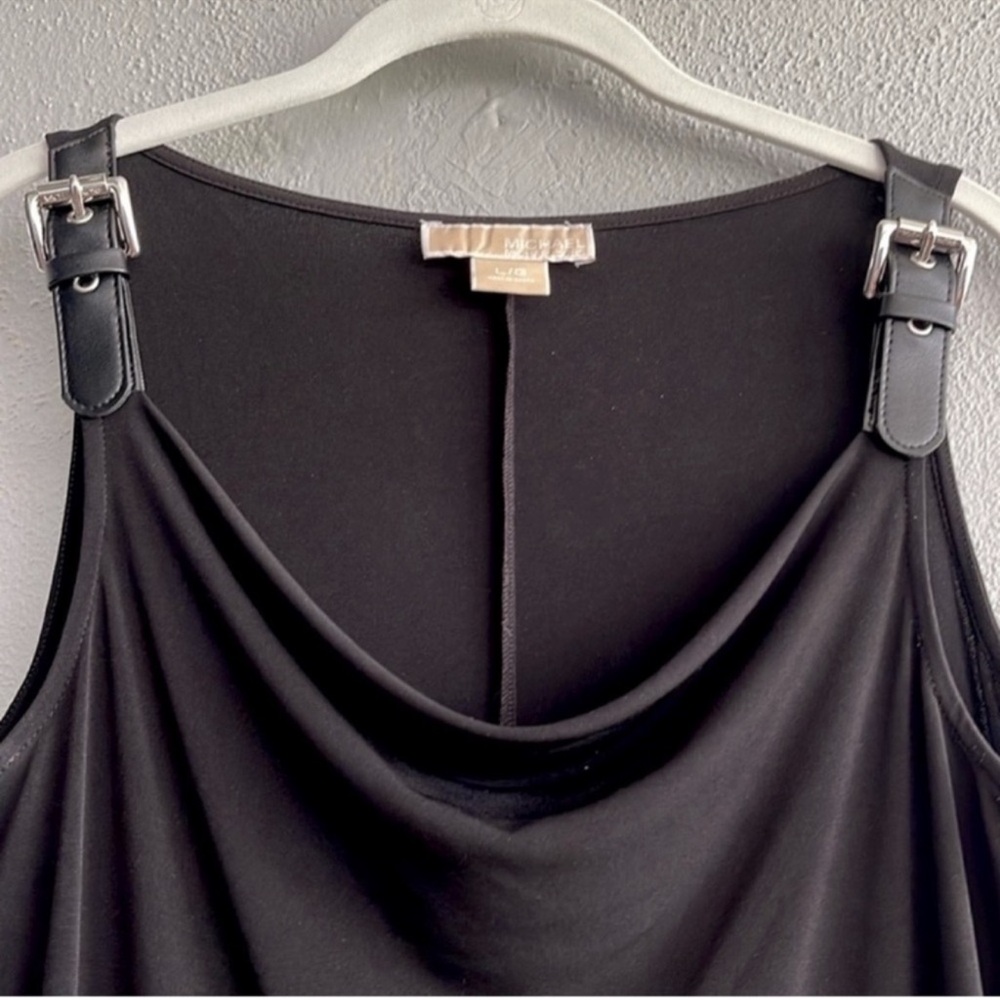 Michael Kors Draped Neck Dress Leather shoulder Straps Black Size L - Picture 4 of 9